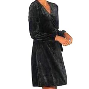 H by Halston Crushed Velvet Faux Wrap  Long Sleeve Strechy Midi Dress, Event, 1X